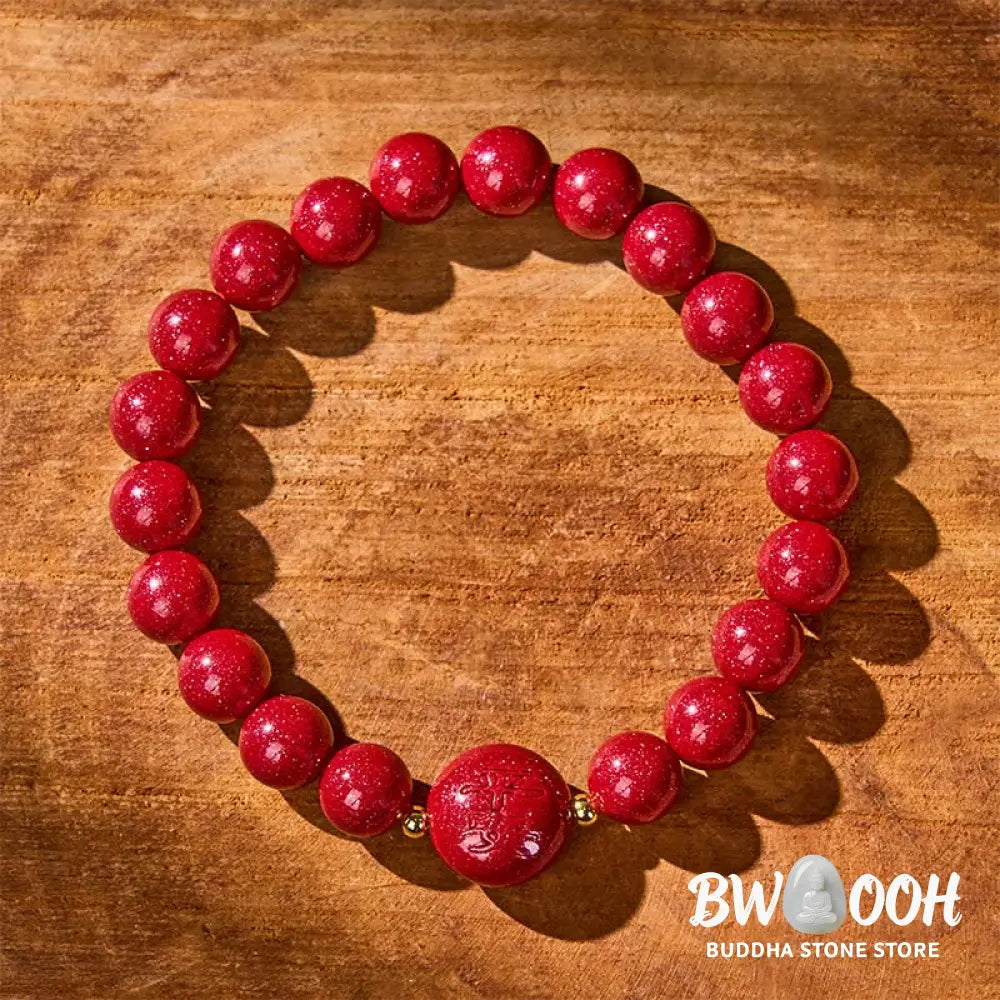Buddha Stones Chinese Zodiac Year Of The Horse Carved Cinnabar Peaceful Blessing Bracelet - Bracelet