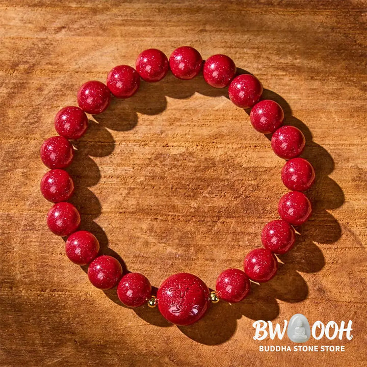 Buddha Stones Chinese Zodiac Year Of The Horse Carved Cinnabar Peaceful Blessing Bracelet - Bracelet