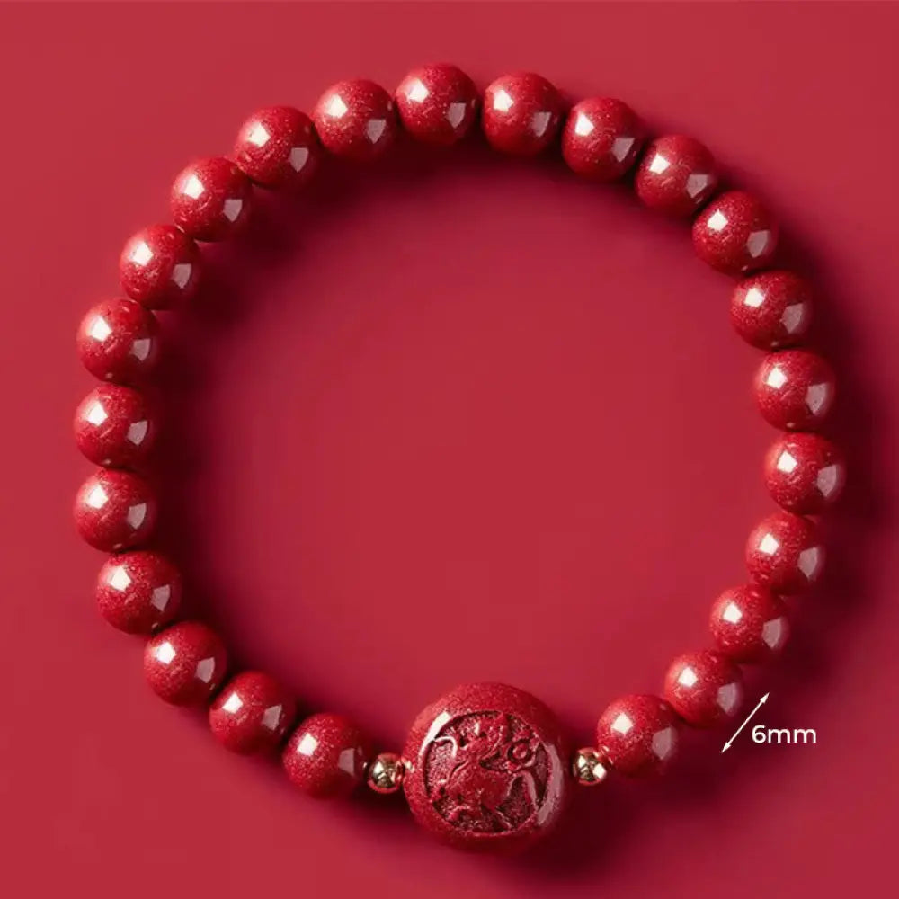 Buddha Stones Chinese Zodiac Year Of The Horse Carved Cinnabar Peaceful Blessing Bracelet - 6mm Horse - Bracelet