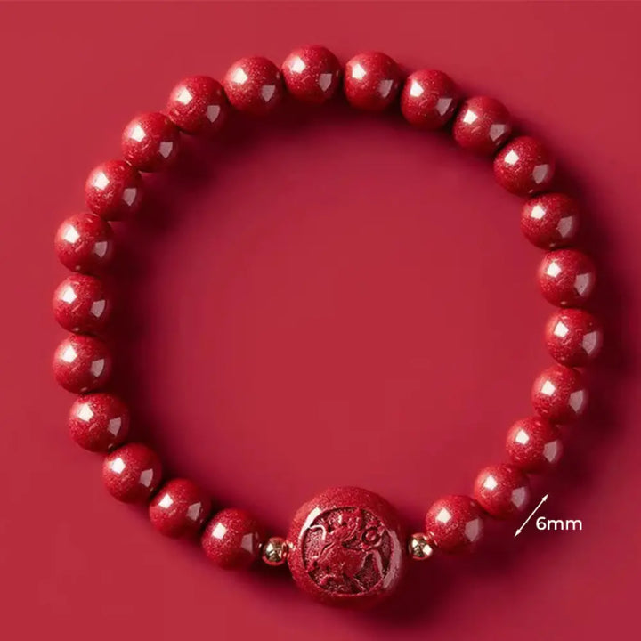Buddha Stones Chinese Zodiac Year Of The Horse Carved Cinnabar Peaceful Blessing Bracelet - 6mm Horse - Bracelet