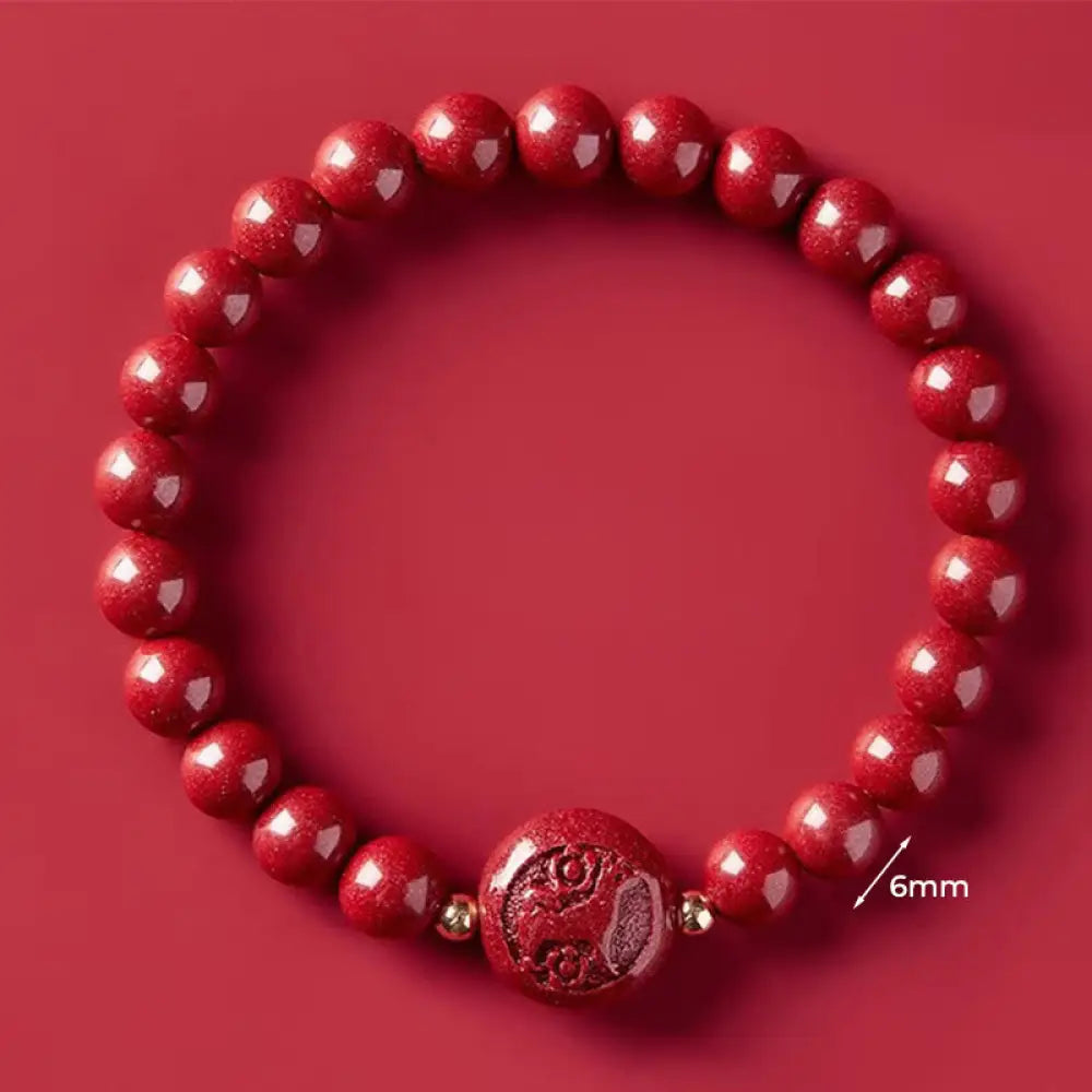 Buddha Stones Chinese Zodiac Year Of The Horse Carved Cinnabar Peaceful Blessing Bracelet - 6mm Dog - Bracelet