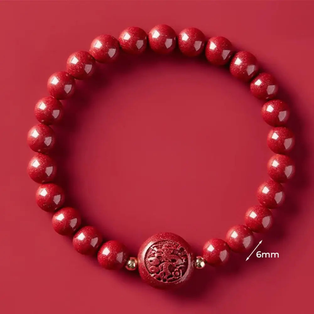 Buddha Stones Chinese Zodiac Year Of The Horse Carved Cinnabar Peaceful Blessing Bracelet - 6mm Dragon - Bracelet