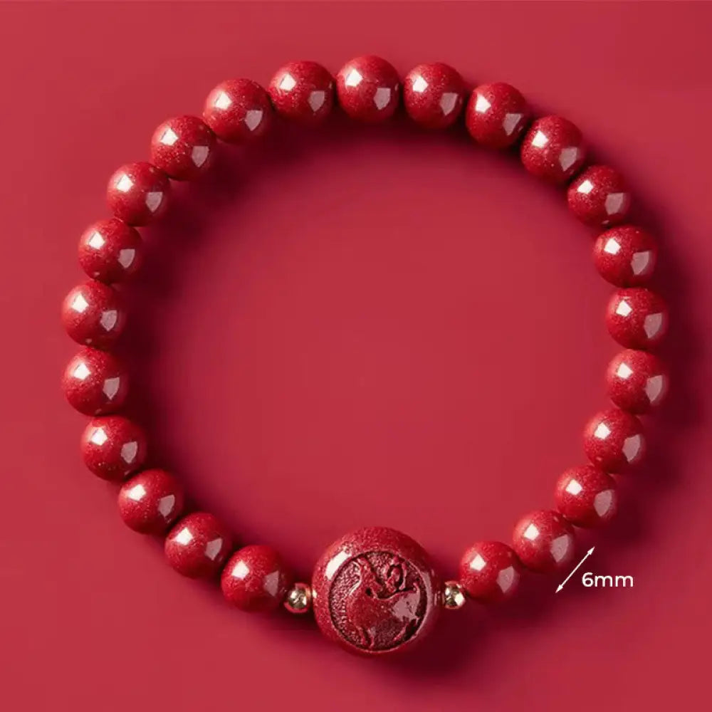 Buddha Stones Chinese Zodiac Year Of The Horse Carved Cinnabar Peaceful Blessing Bracelet - 6mm Goat - Bracelet