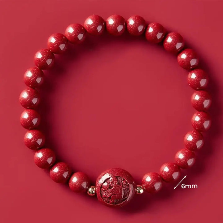 Buddha Stones Chinese Zodiac Year Of The Horse Carved Cinnabar Peaceful Blessing Bracelet - 6mm Monkey - Bracelet