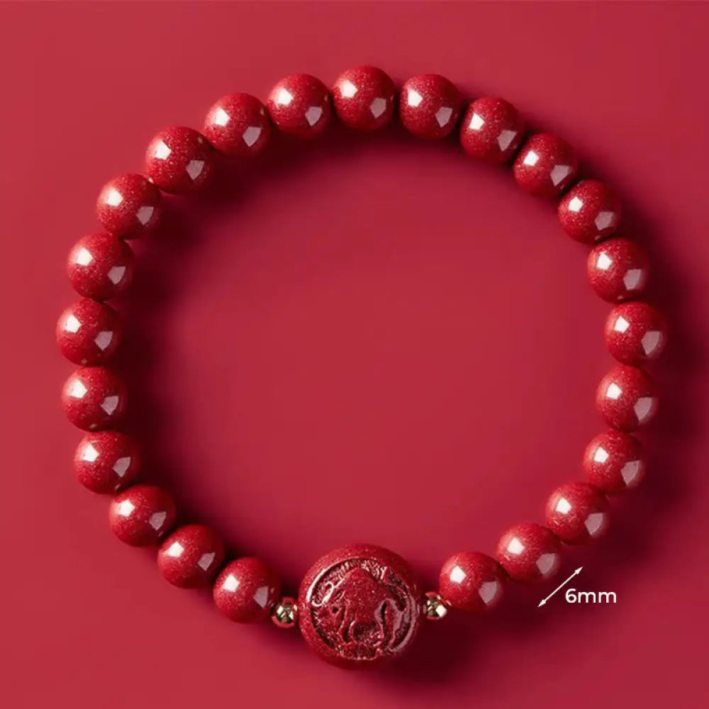 Buddha Stones Chinese Zodiac Year Of The Horse Carved Cinnabar Peaceful Blessing Bracelet - 6mm Ox - Bracelet