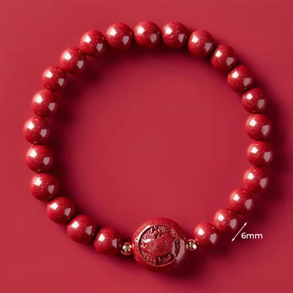 Buddha Stones Chinese Zodiac Year Of The Horse Carved Cinnabar Peaceful Blessing Bracelet - 6mm Pig - Bracelet