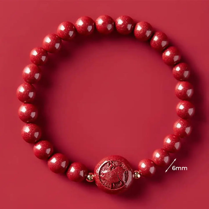 Buddha Stones Chinese Zodiac Year Of The Horse Carved Cinnabar Peaceful Blessing Bracelet - 6mm Pig - Bracelet