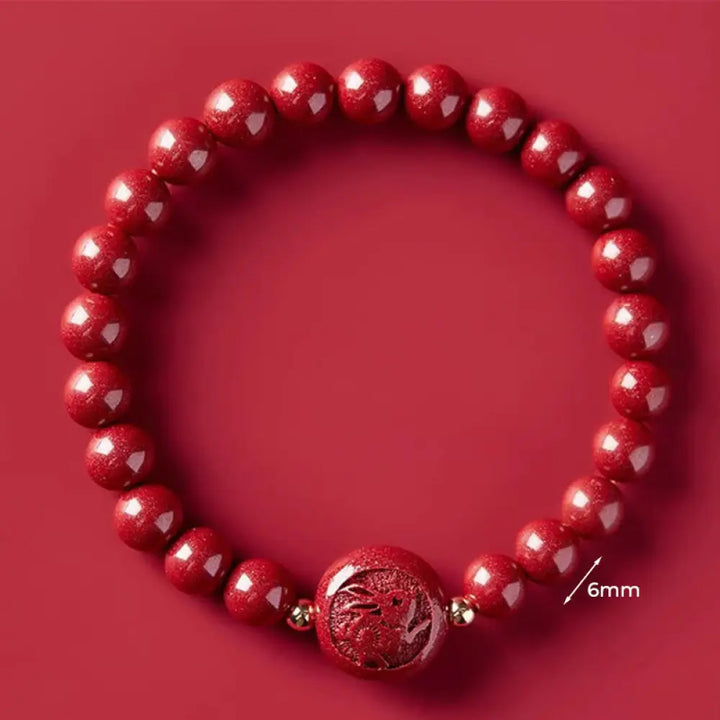 Buddha Stones Chinese Zodiac Year Of The Horse Carved Cinnabar Peaceful Blessing Bracelet - 6mm Rabbit - Bracelet