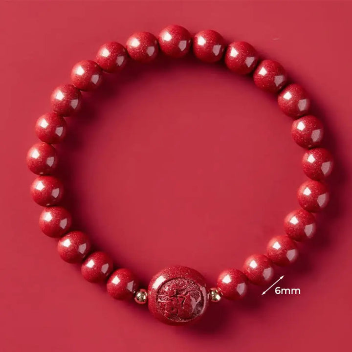 Buddha Stones Chinese Zodiac Year Of The Horse Carved Cinnabar Peaceful Blessing Bracelet - 6mm Rat - Bracelet