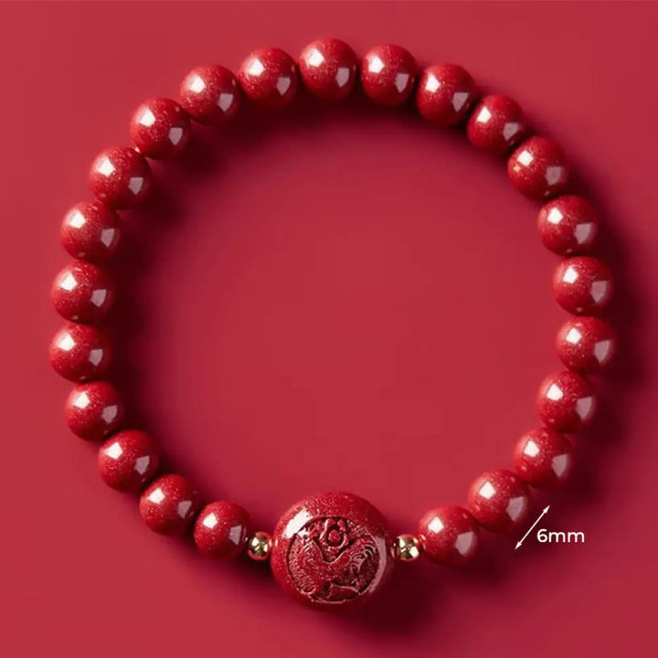 Buddha Stones Chinese Zodiac Year Of The Horse Carved Cinnabar Peaceful Blessing Bracelet - 6mm Rooster - Bracelet