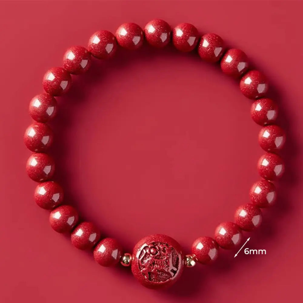 Buddha Stones Chinese Zodiac Year Of The Horse Carved Cinnabar Peaceful Blessing Bracelet - 6mm Tiger - Bracelet