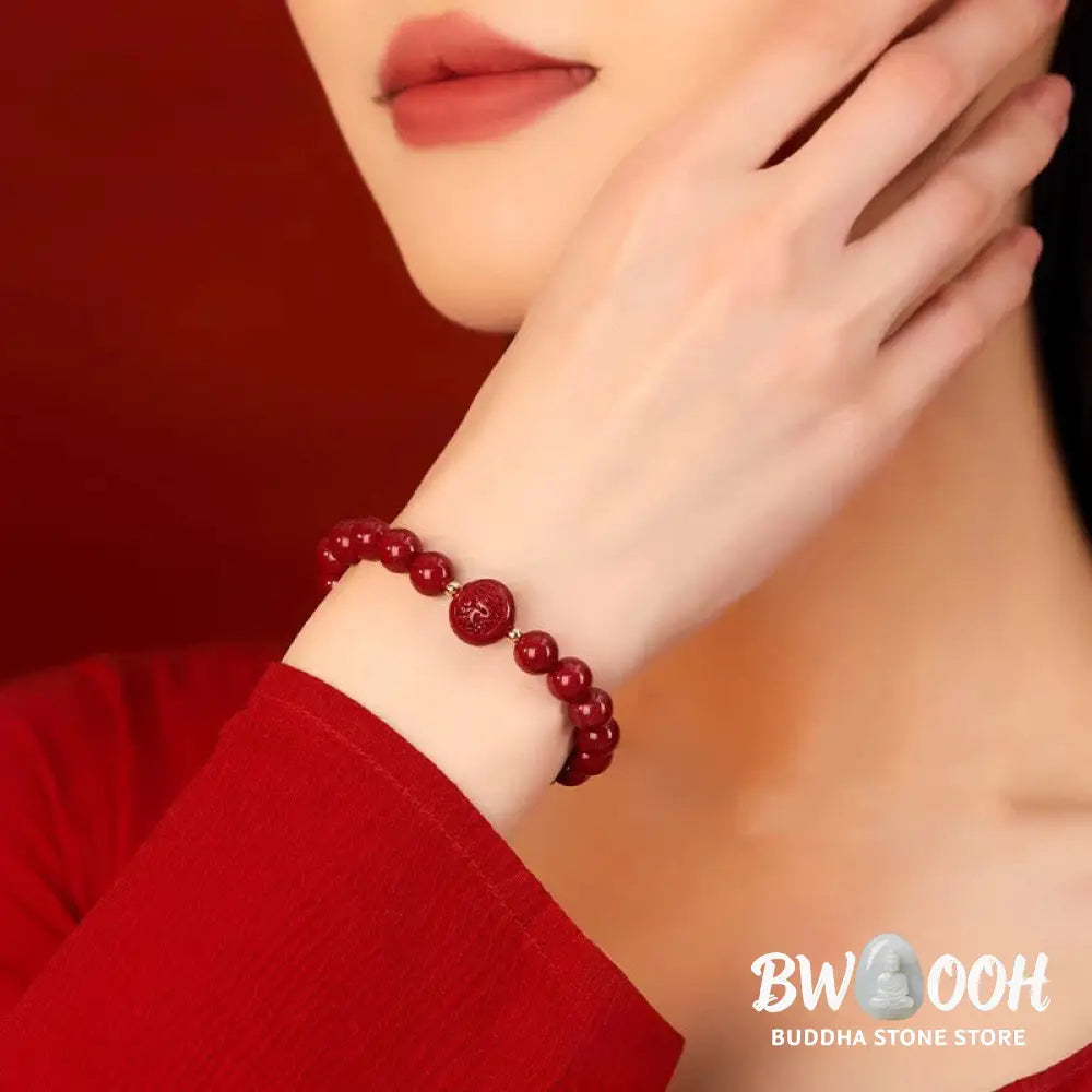 Buddha Stones Chinese Zodiac Year Of The Horse Carved Cinnabar Peaceful Blessing Bracelet - Bracelet