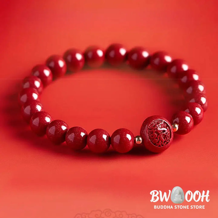 Buddha Stones Chinese Zodiac Year Of The Horse Carved Cinnabar Peaceful Blessing Bracelet - Bracelet