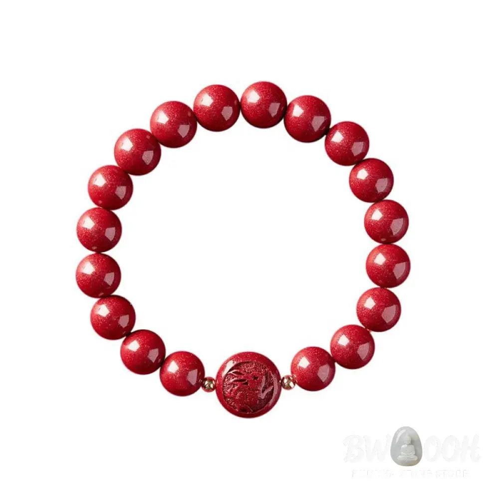 Buddha Stones Chinese Zodiac Year Of The Horse Carved Cinnabar Peaceful Blessing Bracelet - Bracelet