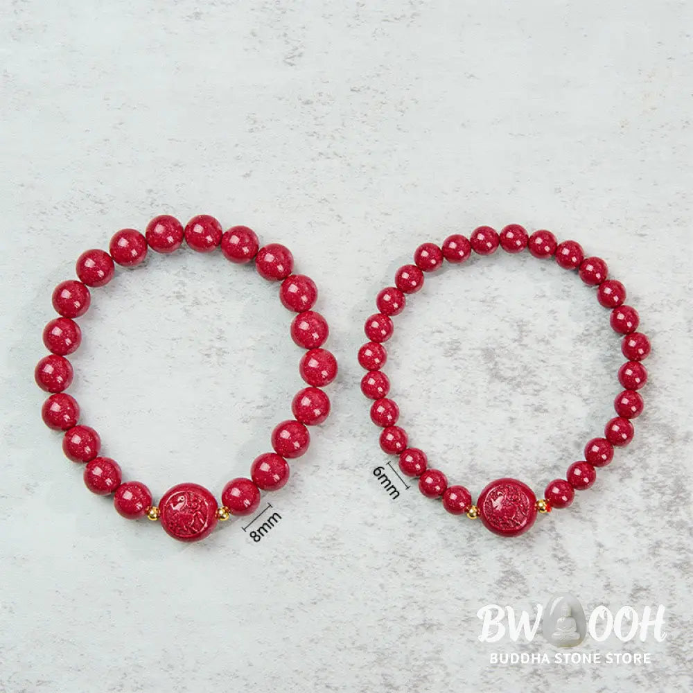 Buddha Stones Chinese Zodiac Year Of The Horse Carved Cinnabar Peaceful Blessing Bracelet - Bracelet