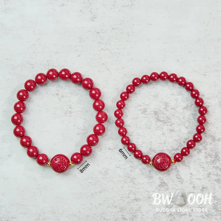 Buddha Stones Chinese Zodiac Year Of The Horse Carved Cinnabar Peaceful Blessing Bracelet - Bracelet