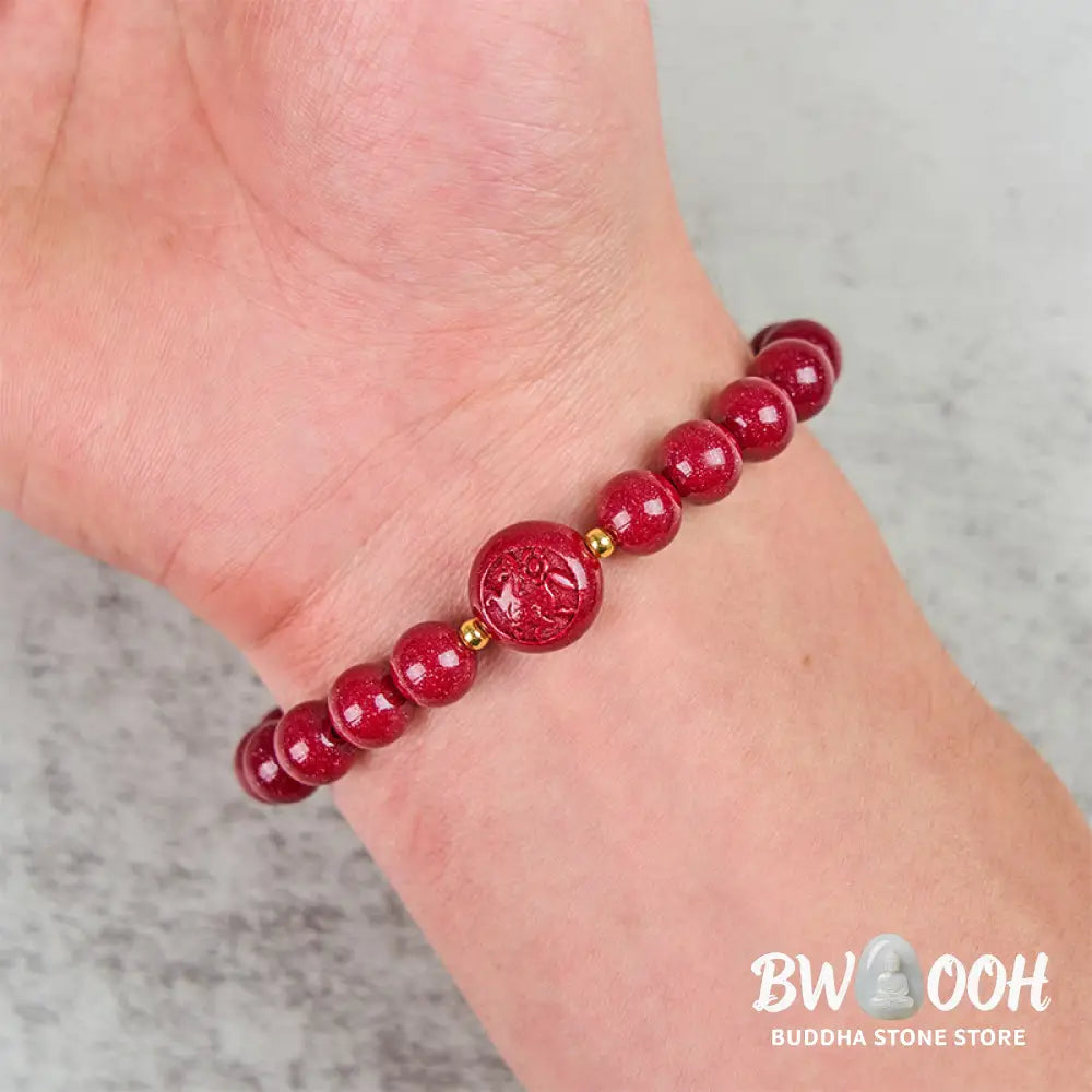 Buddha Stones Chinese Zodiac Year Of The Horse Carved Cinnabar Peaceful Blessing Bracelet - Bracelet