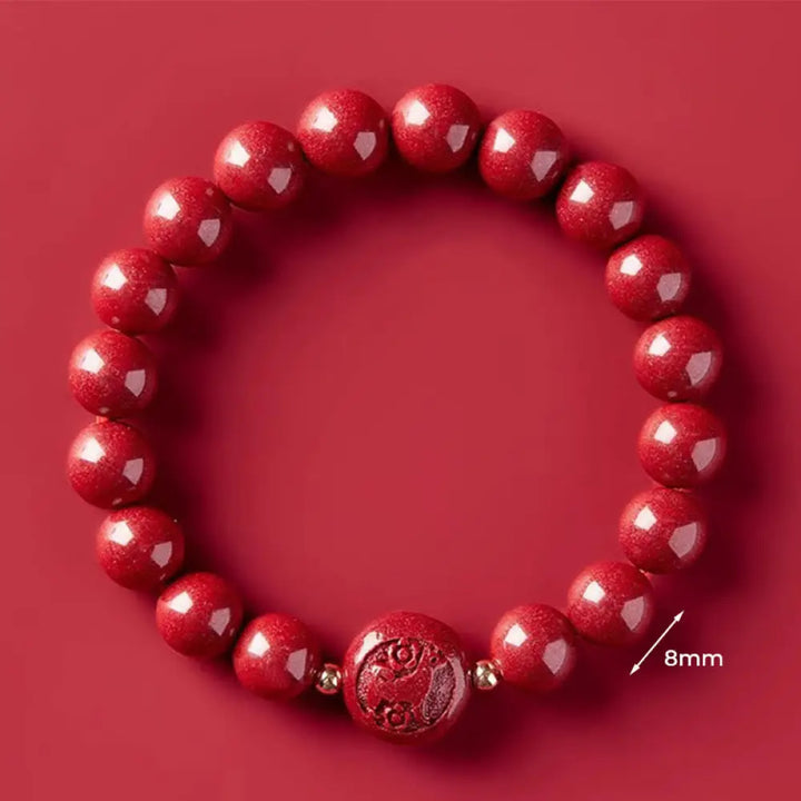Buddha Stones Chinese Zodiac Year Of The Horse Carved Cinnabar Peaceful Blessing Bracelet - 8mm Dog - Bracelet