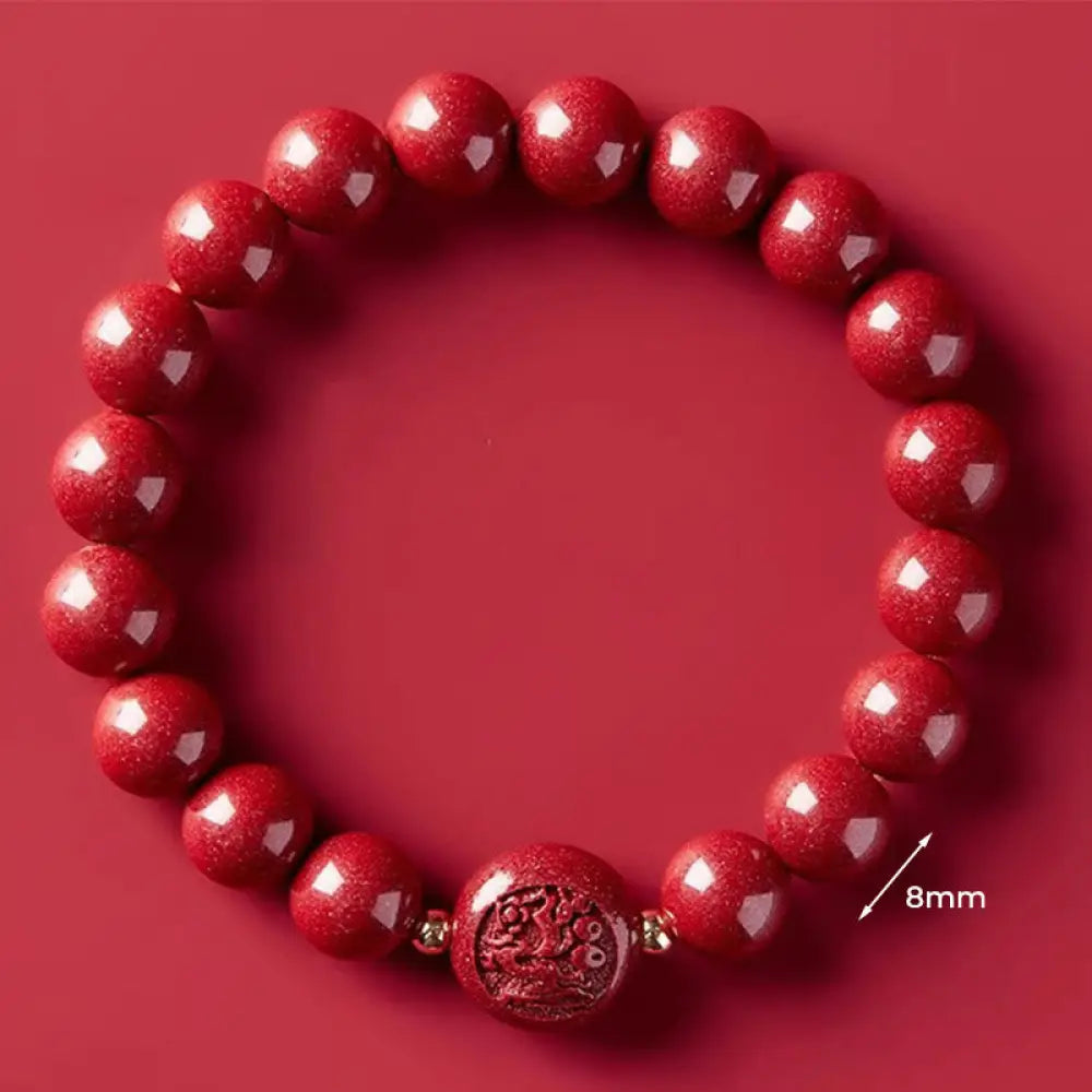 Buddha Stones Chinese Zodiac Year Of The Horse Carved Cinnabar Peaceful Blessing Bracelet - 8mm Dragon - Bracelet