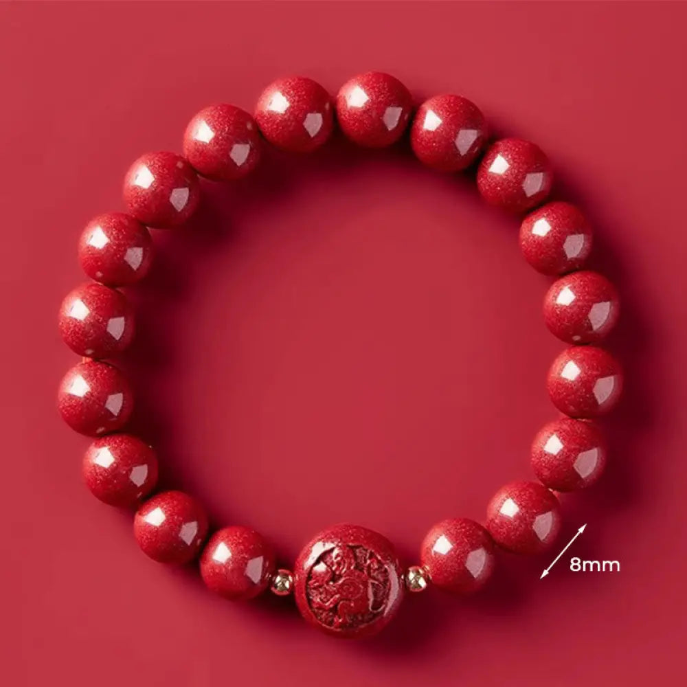 Buddha Stones Chinese Zodiac Year Of The Horse Carved Cinnabar Peaceful Blessing Bracelet - 8mm Monkey - Bracelet