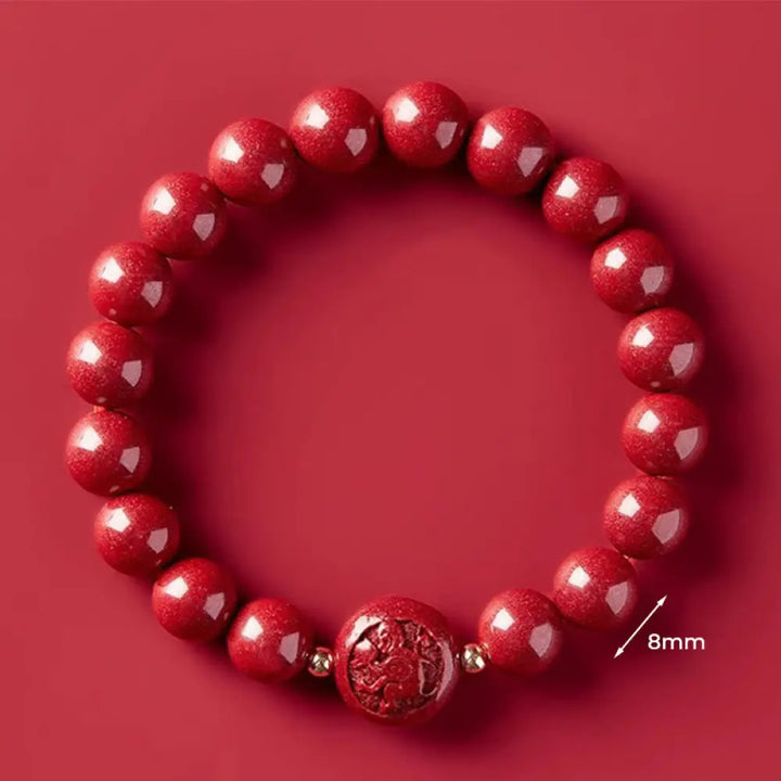 Buddha Stones Chinese Zodiac Year Of The Horse Carved Cinnabar Peaceful Blessing Bracelet - 8mm Monkey - Bracelet