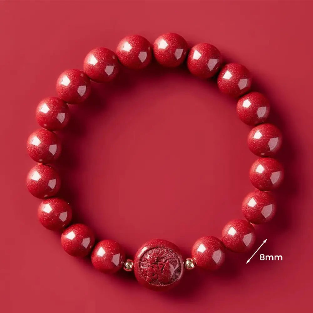 Buddha Stones Chinese Zodiac Year Of The Horse Carved Cinnabar Peaceful Blessing Bracelet - 8mm Rat - Bracelet