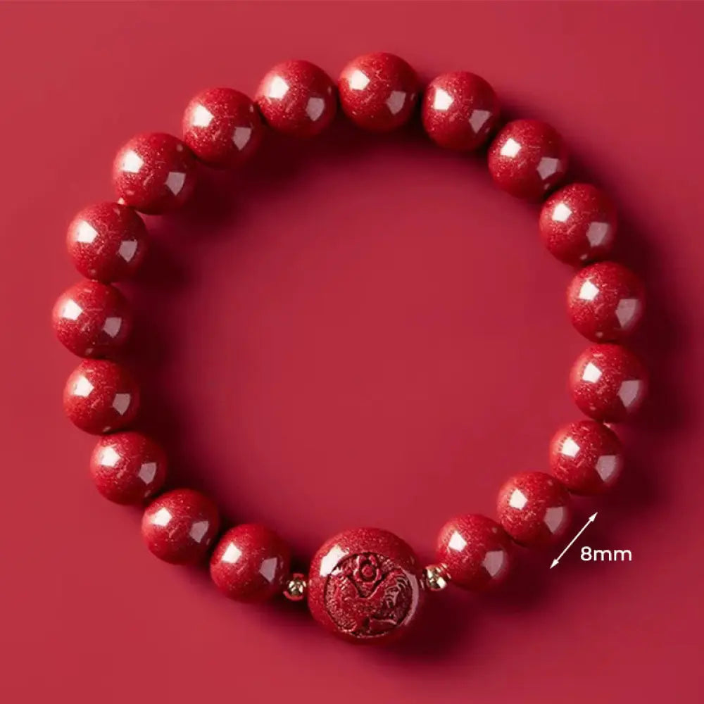 Buddha Stones Chinese Zodiac Year Of The Horse Carved Cinnabar Peaceful Blessing Bracelet - 8mm Rooster - Bracelet