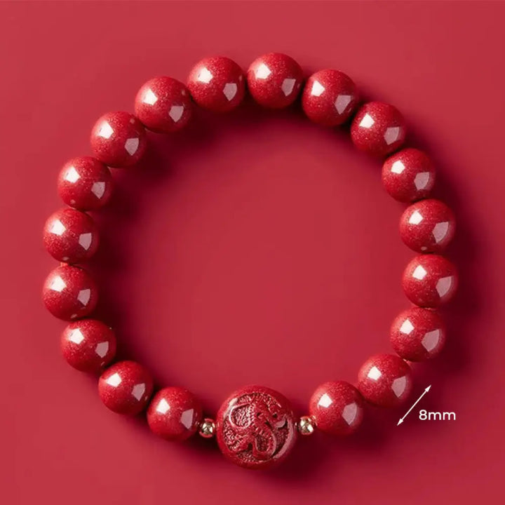 Buddha Stones Chinese Zodiac Year Of The Horse Carved Cinnabar Peaceful Blessing Bracelet - 8mm Snake - Bracelet