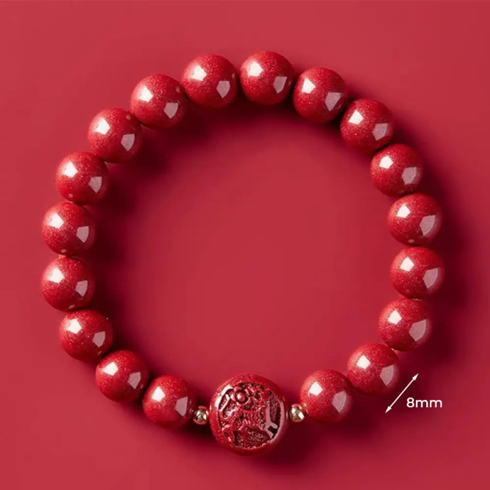 Buddha Stones Chinese Zodiac Year Of The Horse Carved Cinnabar Peaceful Blessing Bracelet - 8mm Tiger - Bracelet