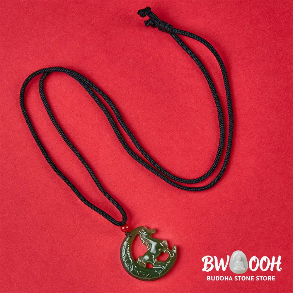 Buddha Stones Chinese Zodiac Year Of The Horse Charm Carved Jade Luck Prosperity Necklace Pendants - BWOOOH