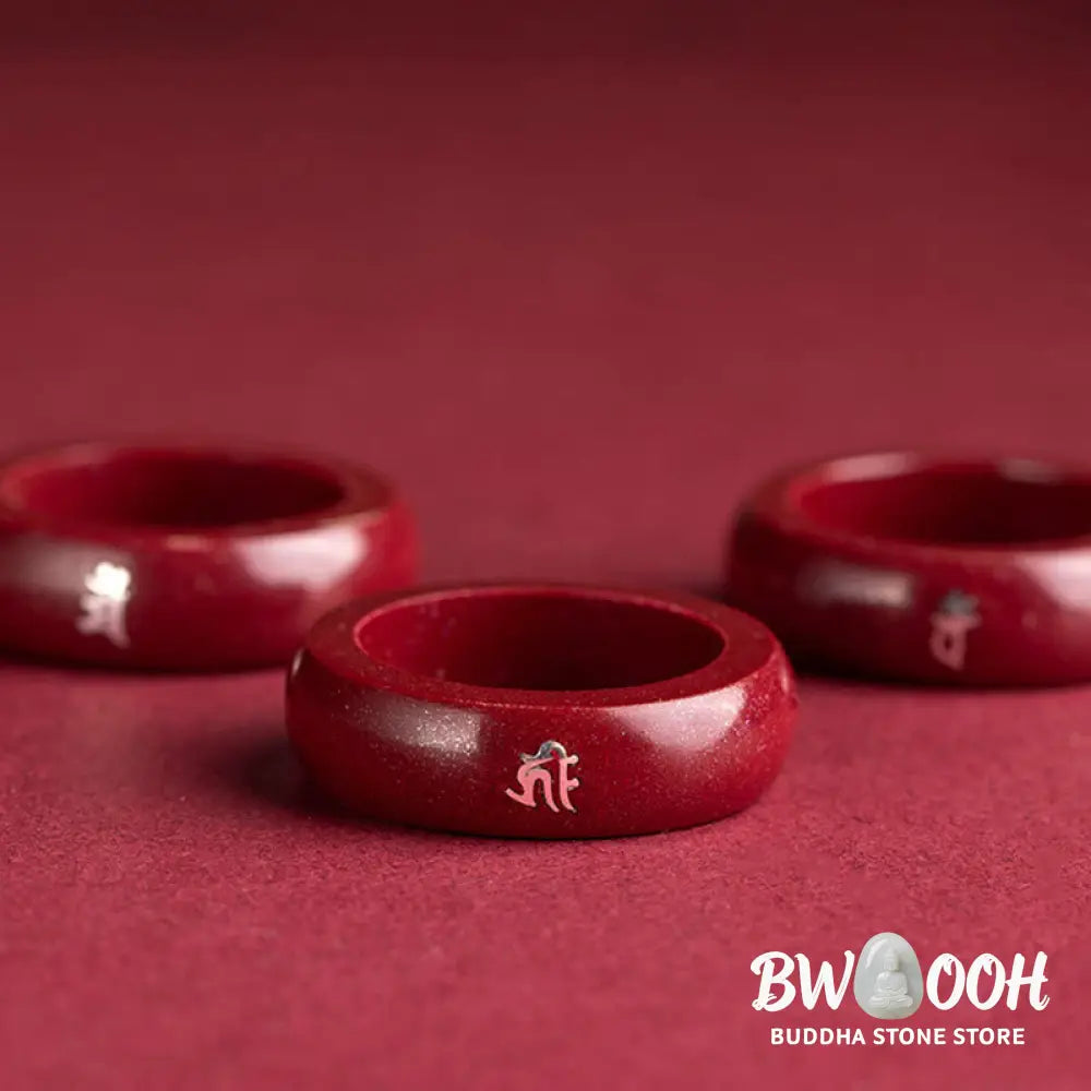 Buddha Stones Chinese Zodiac Year Of The Horse Cinnabar Blessing Ring - Ring