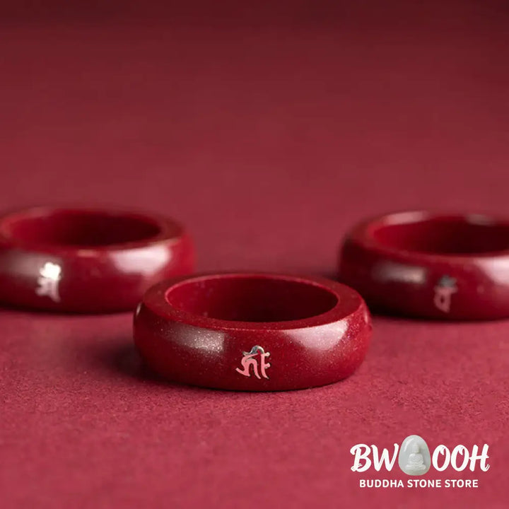 Buddha Stones Chinese Zodiac Year Of The Horse Cinnabar Blessing Ring - Ring