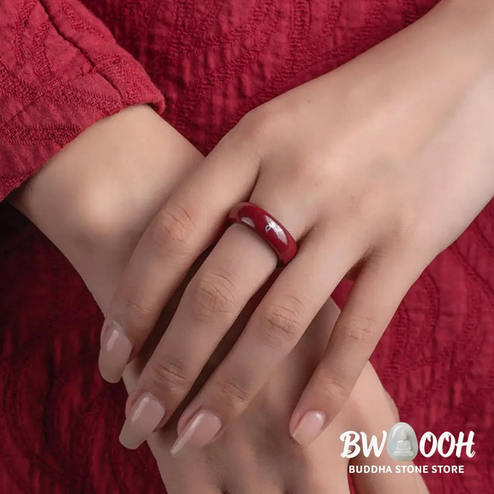 Buddha Stones Chinese Zodiac Year Of The Horse Cinnabar Blessing Ring - Ring