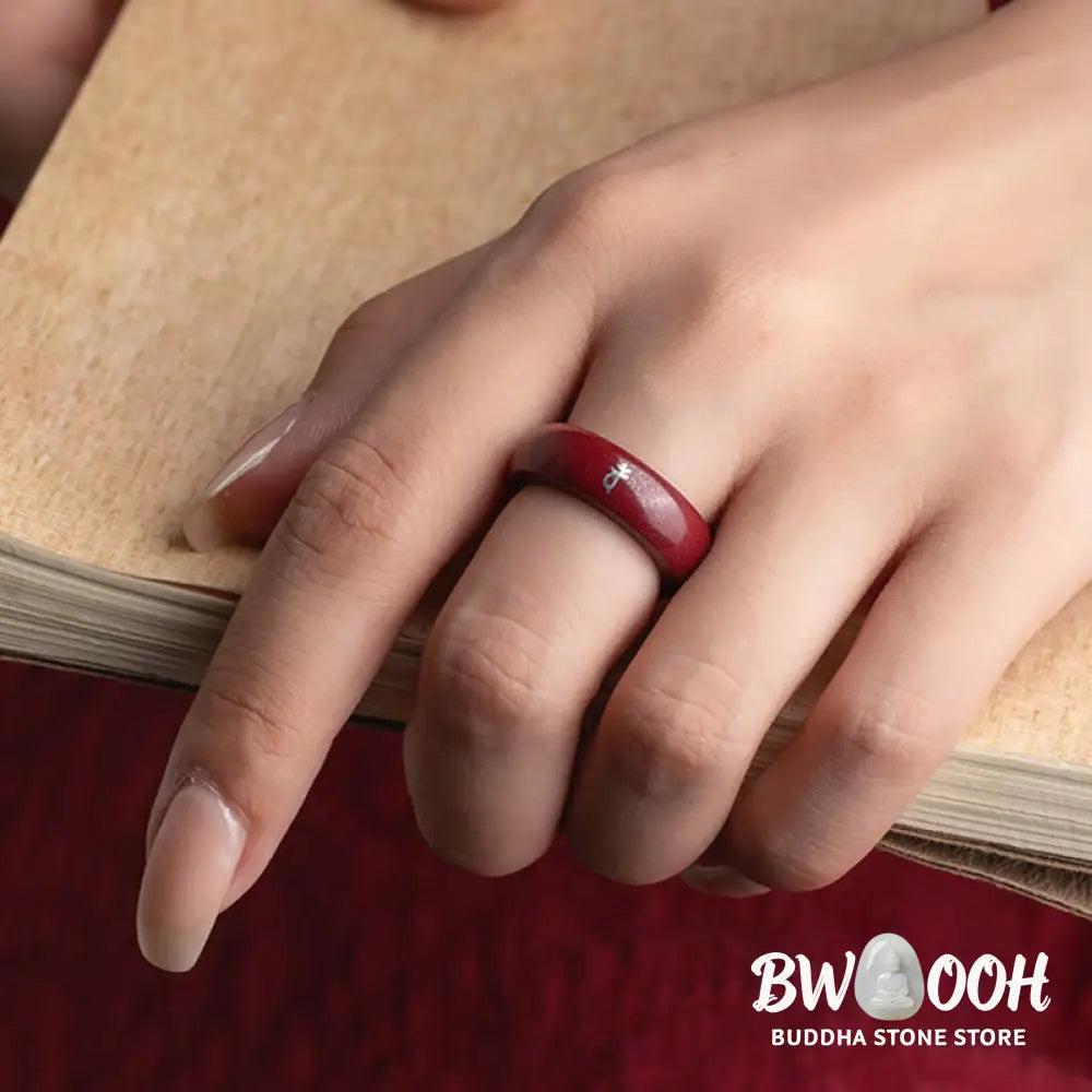 Buddha Stones Chinese Zodiac Year Of The Horse Cinnabar Blessing Ring - Ring
