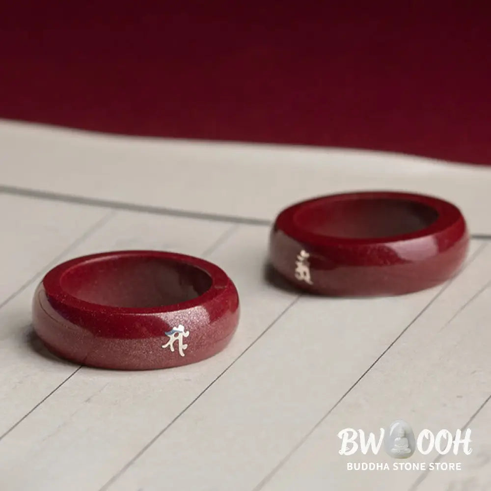 Buddha Stones Chinese Zodiac Year Of The Horse Cinnabar Blessing Ring - Ring