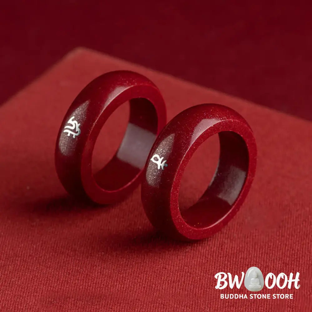 Buddha Stones Chinese Zodiac Year Of The Horse Cinnabar Blessing Ring - Ring