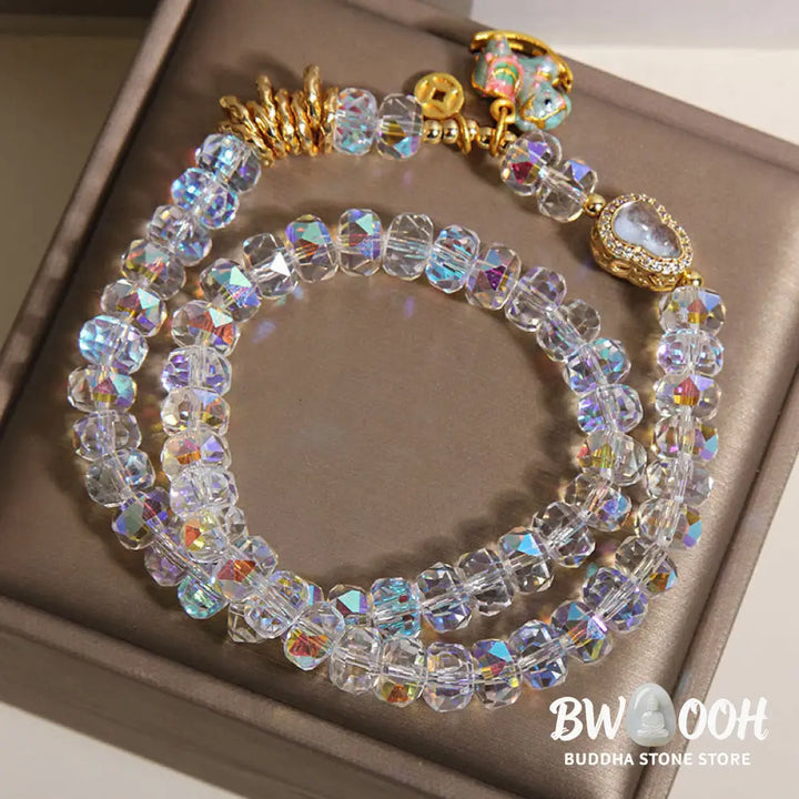 Buddha Stones Chinese Zodiac Year Of The Horse Crystal Glass Copper Coin Gourd Double Wrap Bracelet - Bracelet