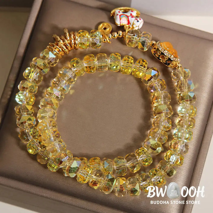 Buddha Stones Chinese Zodiac Year Of The Horse Crystal Glass Copper Coin Gourd Double Wrap Bracelet - Bracelet
