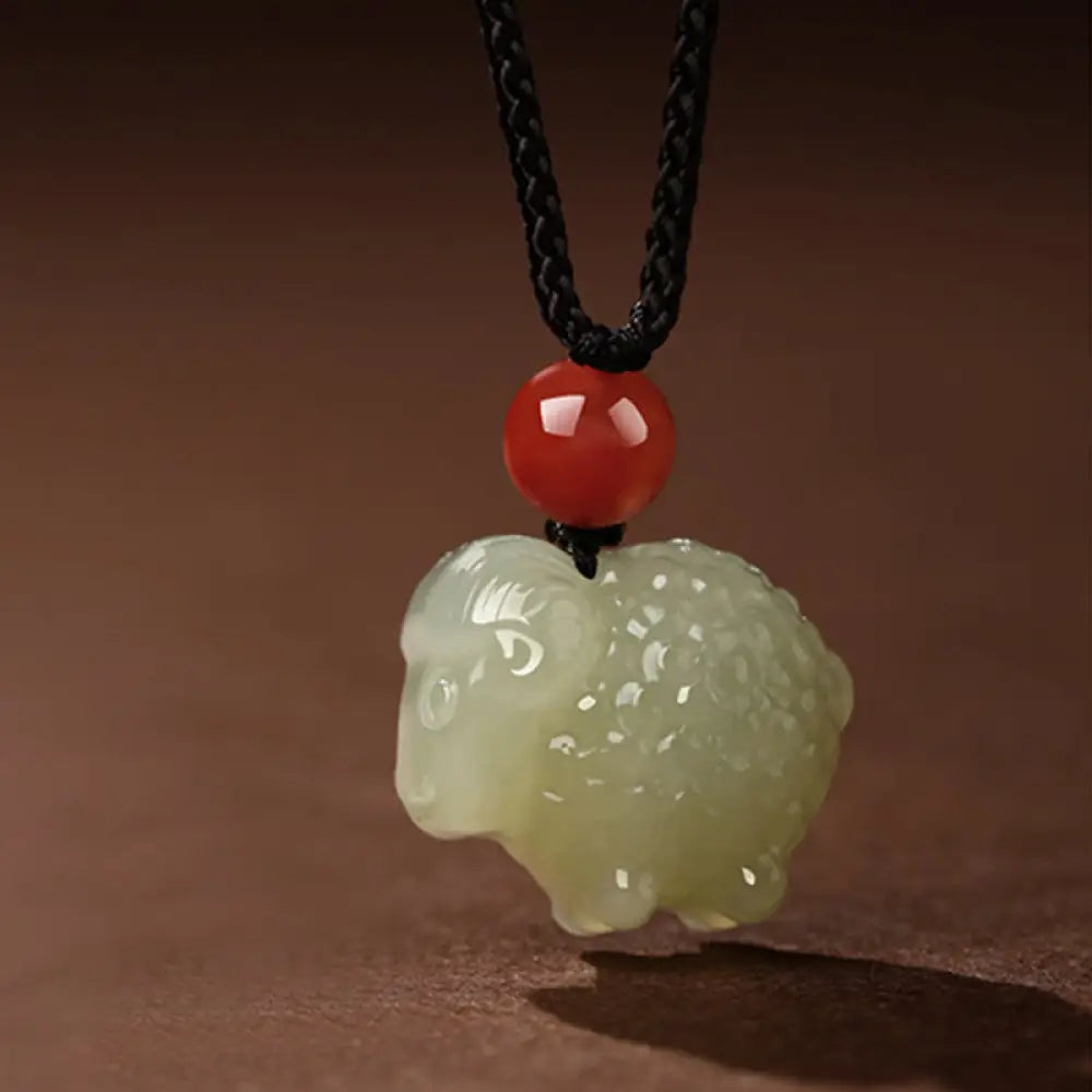Buddha Stones Chinese Zodiac Year Of The Horse Jade South Red Agate Prosperity Necklace Pendants - BWOOOH - Goat