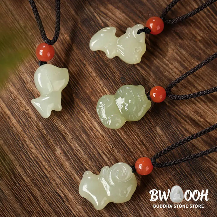 Buddha Stones Chinese Zodiac Year Of The Horse Jade South Red Agate Prosperity Necklace Pendants - BWOOOH - Necklaces &amp;