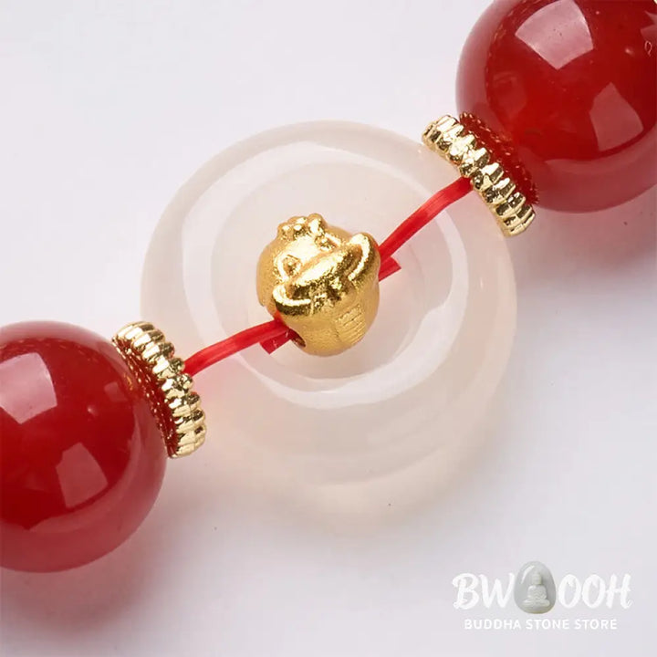Buddha Stones Chinese Zodiac Year Of The Horse Peace Buckle Red Agate White Chalcedony Confidence Bracelet - Bracelet
