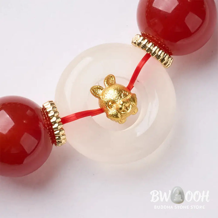 Buddha Stones Chinese Zodiac Year Of The Horse Peace Buckle Red Agate White Chalcedony Confidence Bracelet - Bracelet