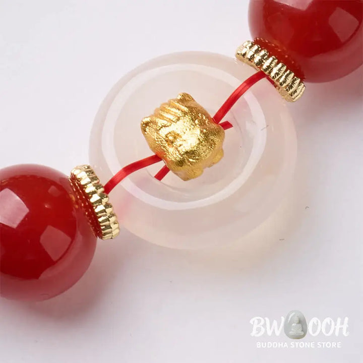 Buddha Stones Chinese Zodiac Year Of The Horse Peace Buckle Red Agate White Chalcedony Confidence Bracelet - Bracelet