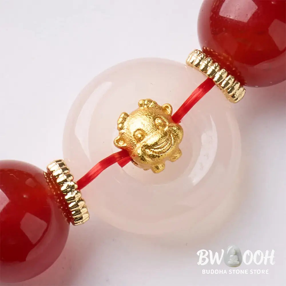 Buddha Stones Chinese Zodiac Year Of The Horse Peace Buckle Red Agate White Chalcedony Confidence Bracelet - Bracelet