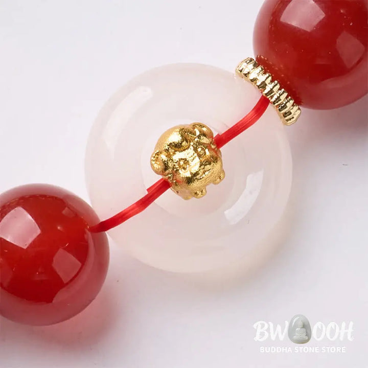 Buddha Stones Chinese Zodiac Year Of The Horse Peace Buckle Red Agate White Chalcedony Confidence Bracelet - Bracelet