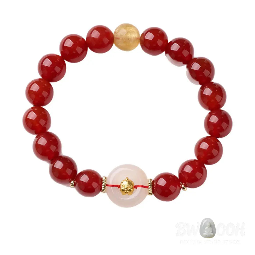 Buddha Stones Chinese Zodiac Year Of The Horse Peace Buckle Red Agate White Chalcedony Confidence Bracelet - Bracelet