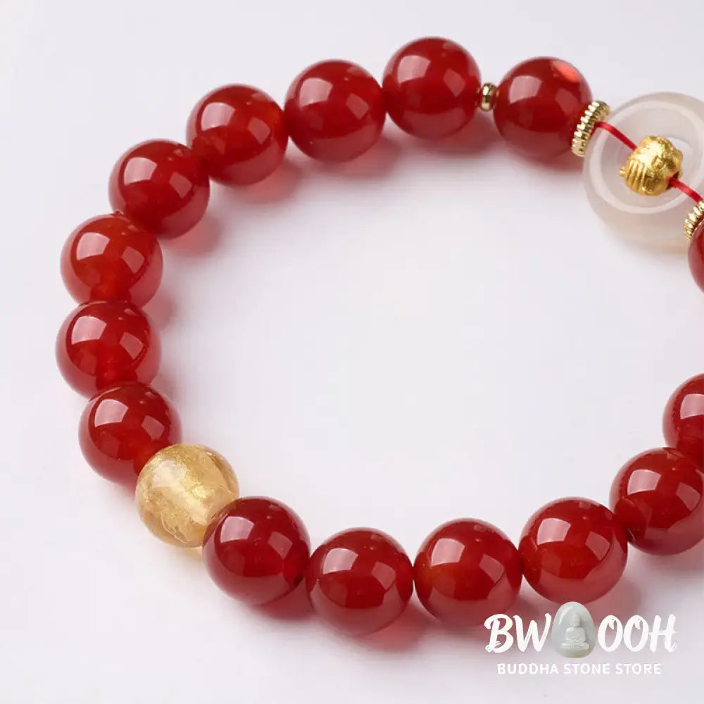 Buddha Stones Chinese Zodiac Year Of The Horse Peace Buckle Red Agate White Chalcedony Confidence Bracelet - Bracelet