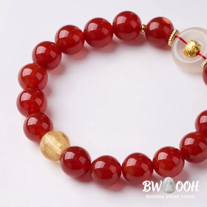 Buddha Stones Chinese Zodiac Year Of The Horse Peace Buckle Red Agate White Chalcedony Confidence Bracelet - Bracelet