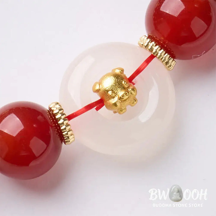 Buddha Stones Chinese Zodiac Year Of The Horse Peace Buckle Red Agate White Chalcedony Confidence Bracelet - Bracelet