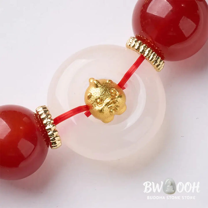 Buddha Stones Chinese Zodiac Year Of The Horse Peace Buckle Red Agate White Chalcedony Confidence Bracelet - Bracelet